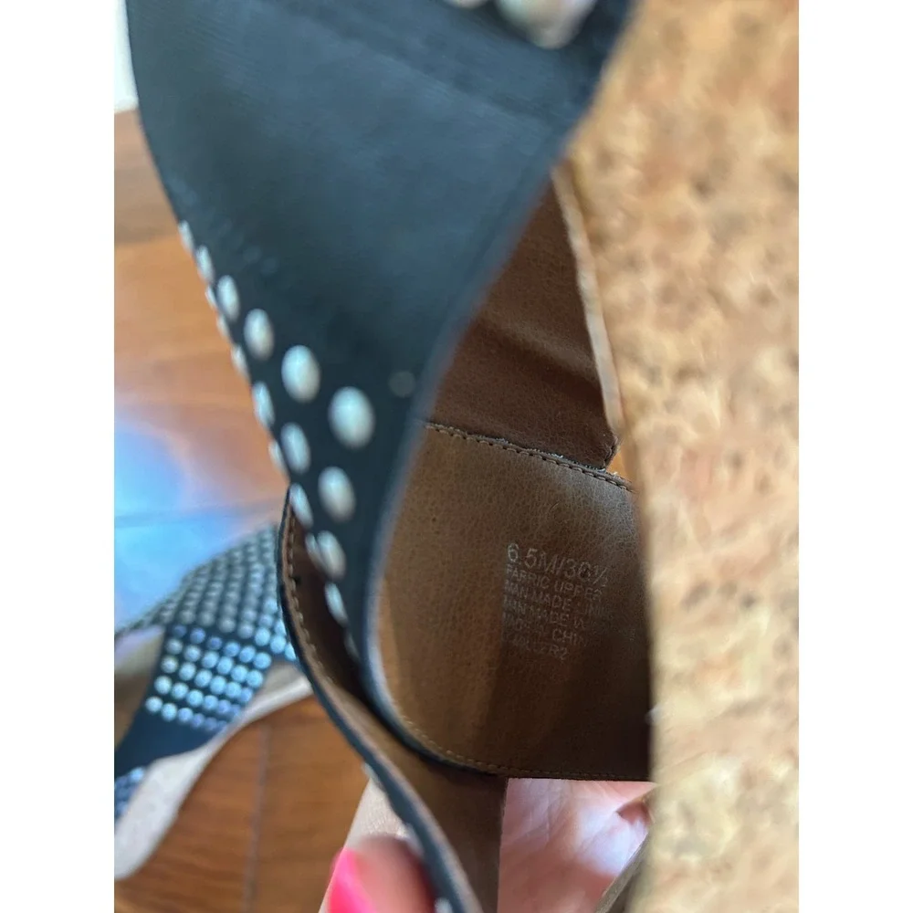 Lucky Brand Miller Black Studded Crisscross‎ Cork Wedge Sandals 6.5 M